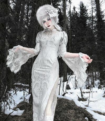 Blood Supply~Snow Country's Call~Gothic Lolita Velvet Mermaid Cheongsam S lace mermaid velet cheongsam 