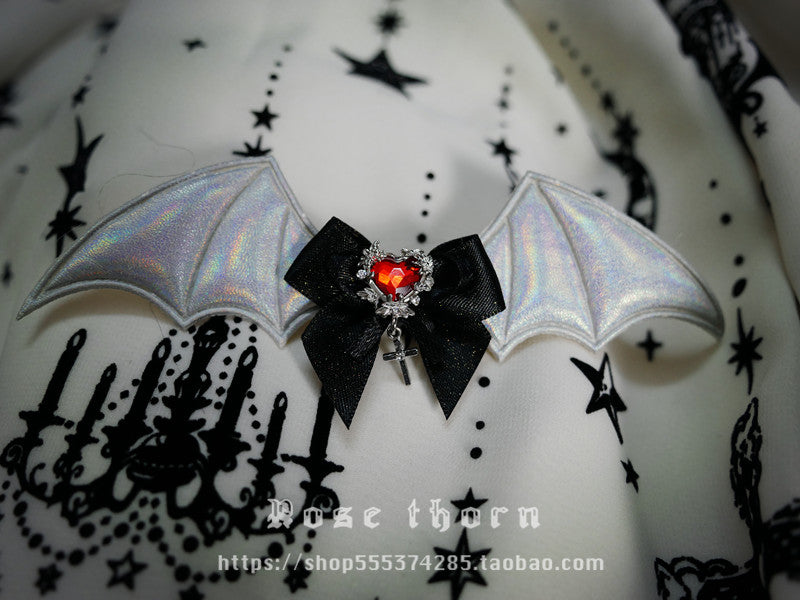 Rose Thorn - Multicolors Gothic Lolita Little Bat Brooch Hairpin A Silver-black Hairpin
