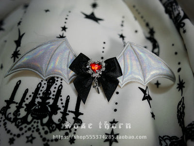 Rosethorn~Multicolors Gothic Lolita Little Bat Brooch Hairpin a silver-black hairpin  