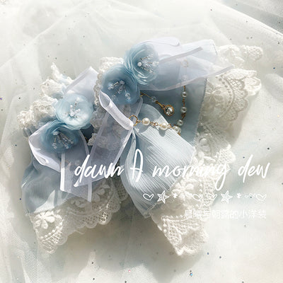 (Buyforme)Dawn and Morning~Flower Wedding Lolita Accessories Headdress Set cuffs blue + golden 