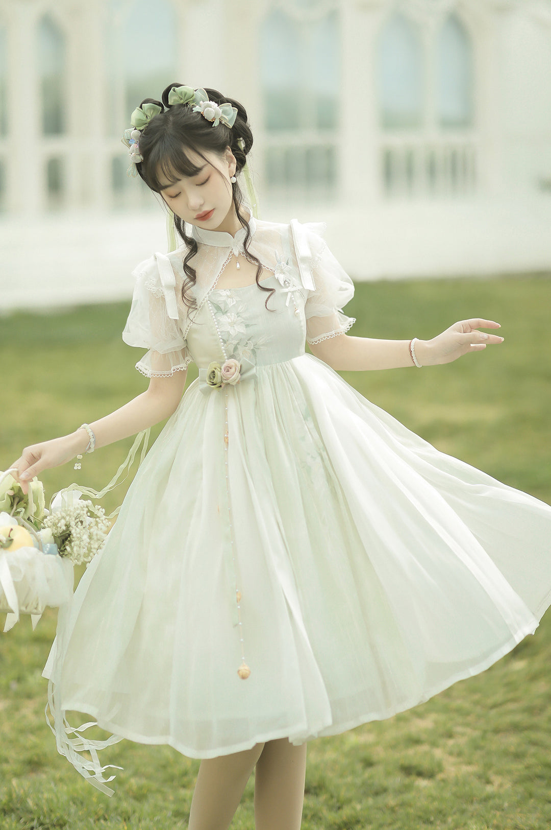 Cornfield Lolita~Wind Singing Lily~Qi Lolita Embroidered Dress Suit