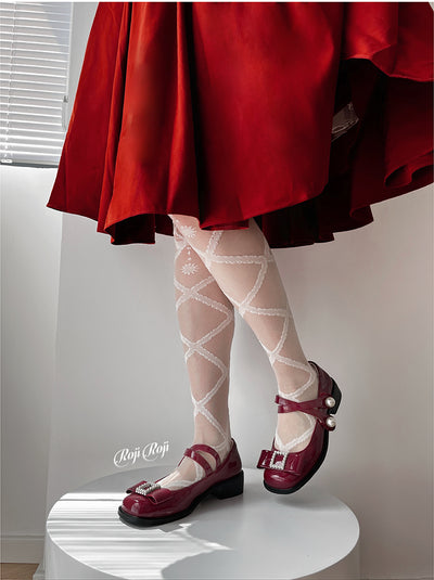 Roji roji~Angel Devil Heart Glass Yarn Knee Stockings   