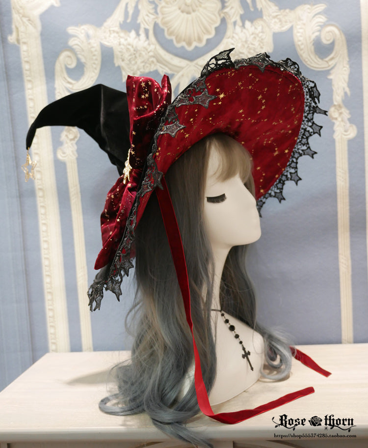 Rose Thorn~Polar Night Sky~Halloween Gorgeous Gilding Lolita Witch Hat