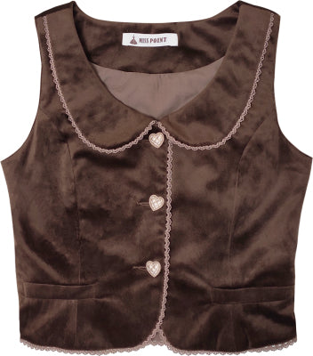 Miss Point~Christmas Preppy Style Velvet Lolita SK Vest Set XS brown vest 