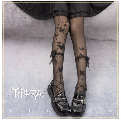 Yidhra~Wedding Night Butterfly~Kawaii Lolita Summer Stockings free size night butterfly-black-gorgeous version-tights 