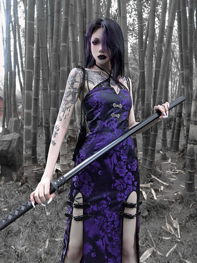 Blood Supply~Ninja~Purple Gothic Chinese Qi Lolita Split Long Dress S Ninja long dress 