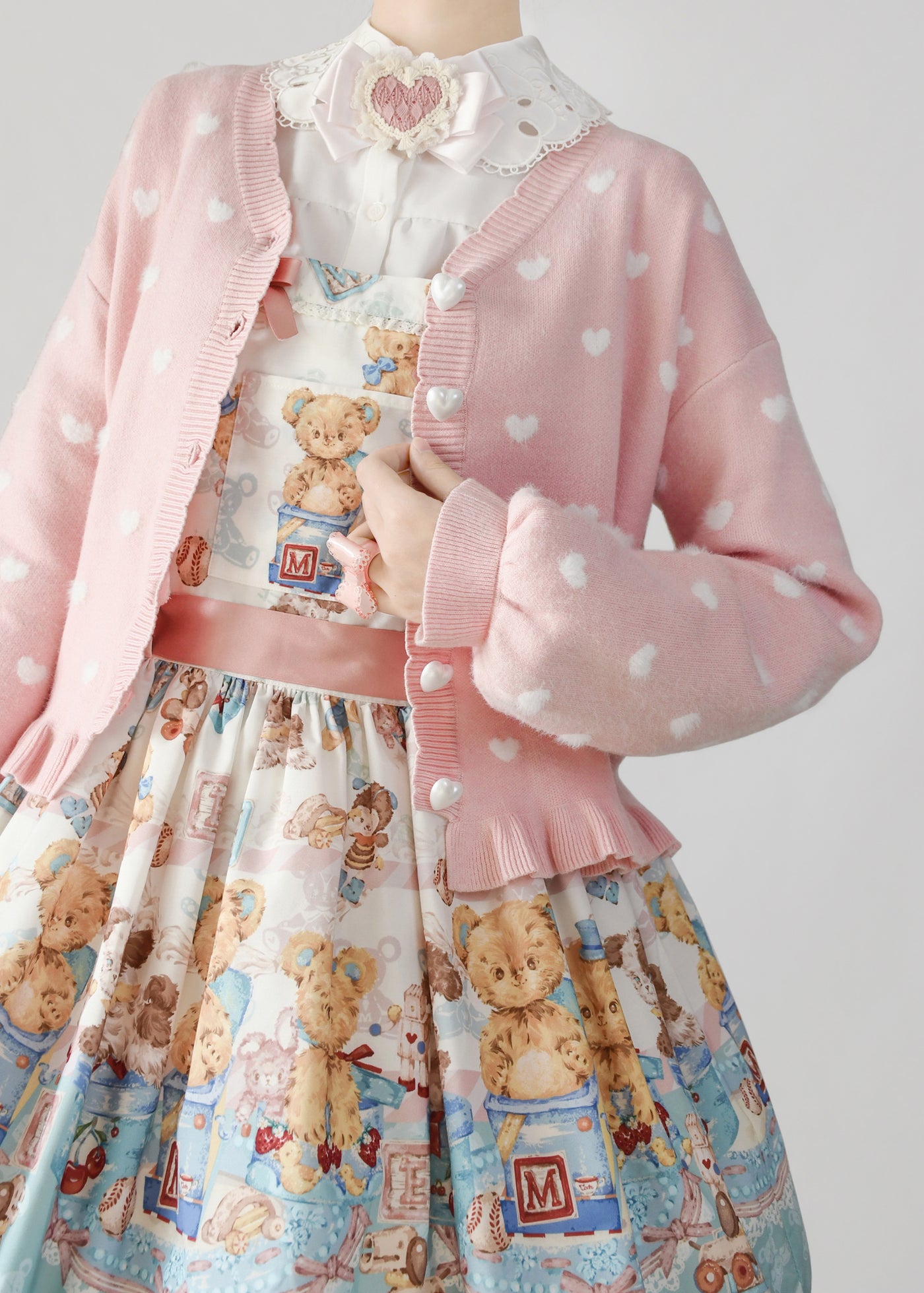 MIST~Little Heart~Sweet Lolita Thick Cardigan Sweater Coat L pink 
