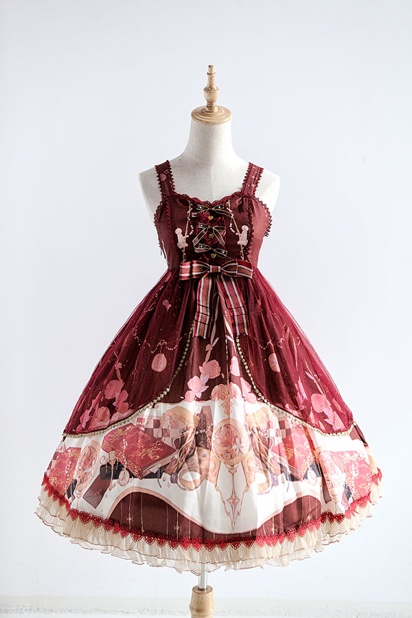 Strawberry Witch~Clock Encounter~Summer Lolita JSK Dress custom size wine red 