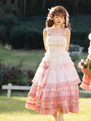 (Buy for me)Mademoiselle Pearl~Austin In The Garden~Sweet Lolita Camisole and Skirt S camisole gradient pink