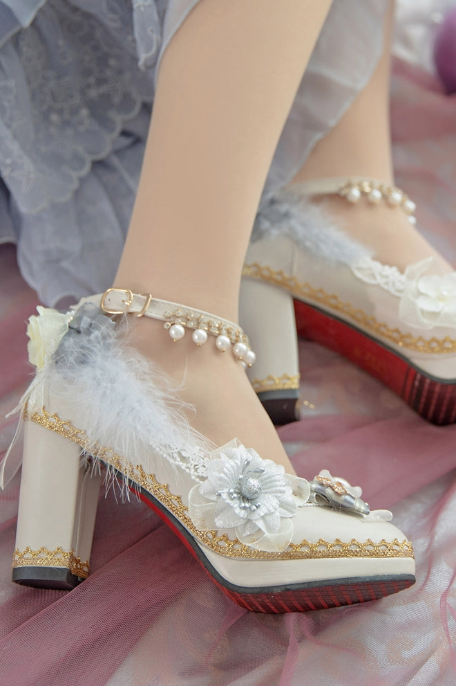 One Night ~ Wedding Lolita Light Grey High Heels   