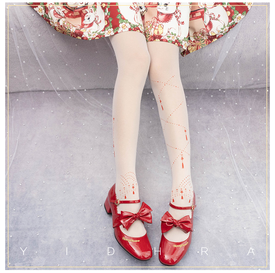 Yidhra - Song and Lights - Lolita Tights One Size white and red
