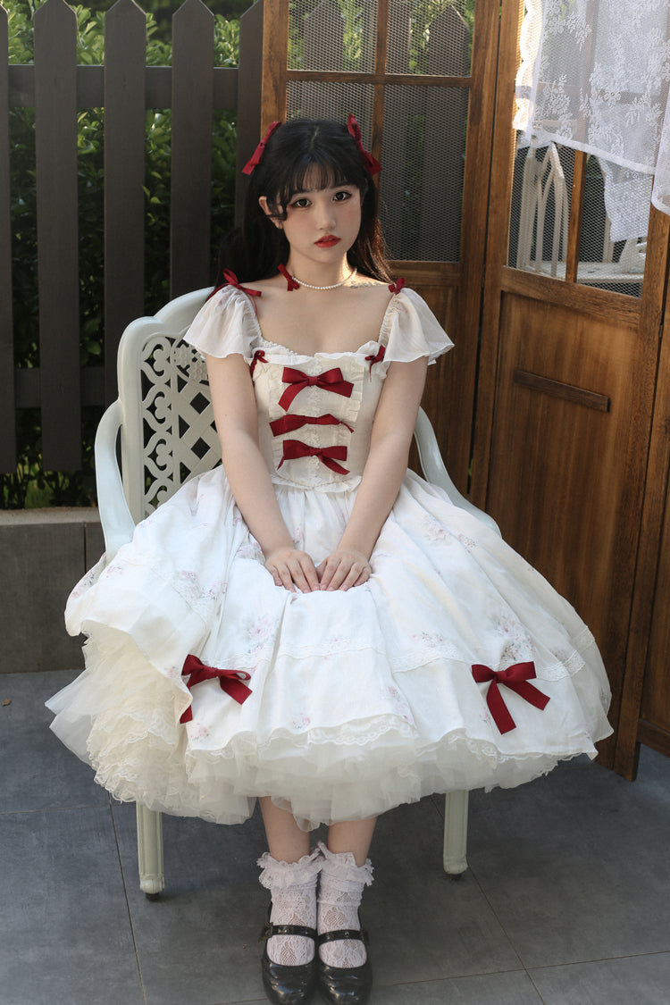 (Buyforme) Sweet Wood~Elegant Floral Sweet Lolita SKirt, Corset, Accessory S red corset 
