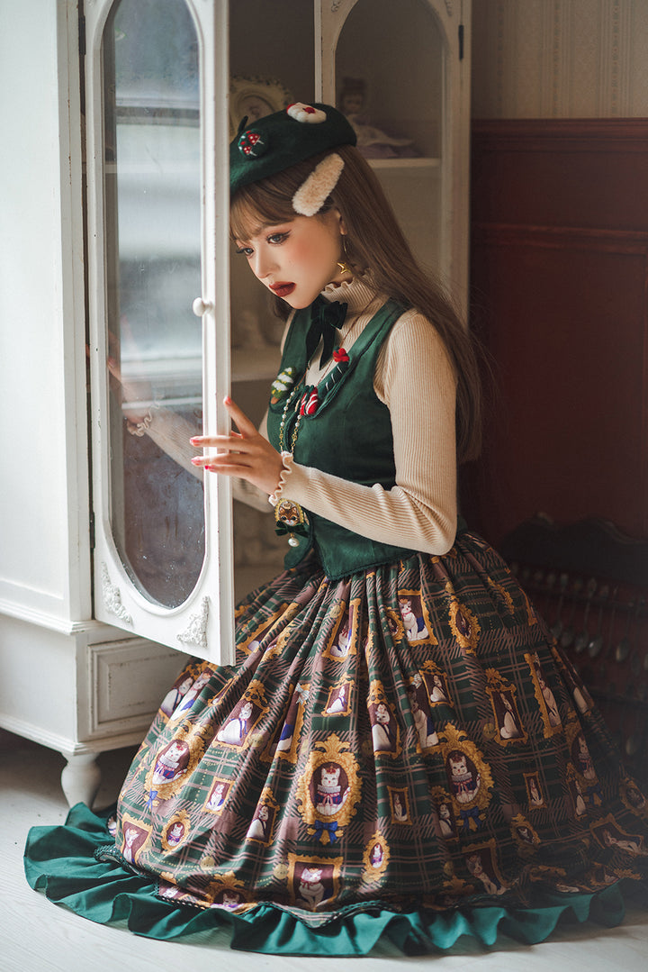 Miss Point~Christmas Preppy Style Velvet Lolita SK Vest Set   