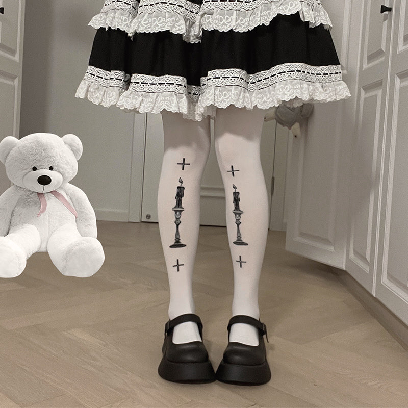 Roji roji - Gothic 80D Velvet Lolita Tights One Size (fits for height 150～175cm) white