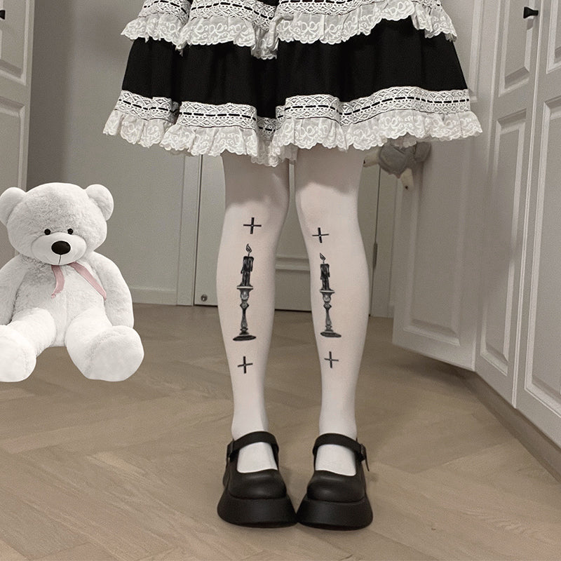 Roji roji~Gothic 80D Velvet Lolita Tights free size(fits for height 150～175cm) white 