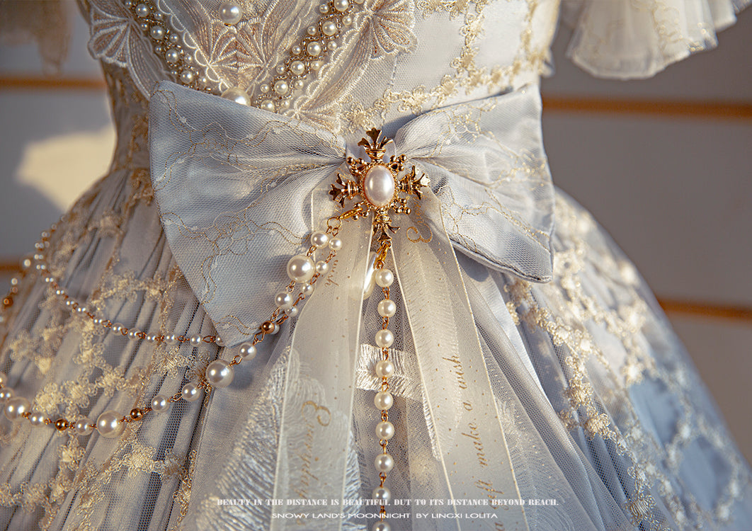 Lingxi Lolita~Greek Style Vintage Handmade Bead Lolita Dress S light blue corset+pearl chain (B L M S XL) 7036:78748