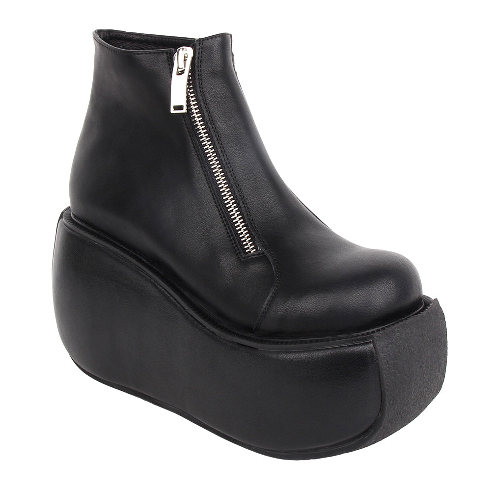 Angelic imprint~Punk Lolita Double-zipper Black Leather Platform Shoes   