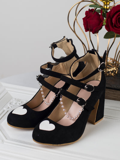 Hexagram~Heart Kissing~Lolita High Heels Lolita Shoes 35 9cm balck and white 