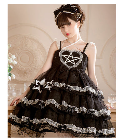 Eieyomi~Domesa's Wish~Bow Trailing Tiered Ruffles Lolita Jumper Dress black JSK S 