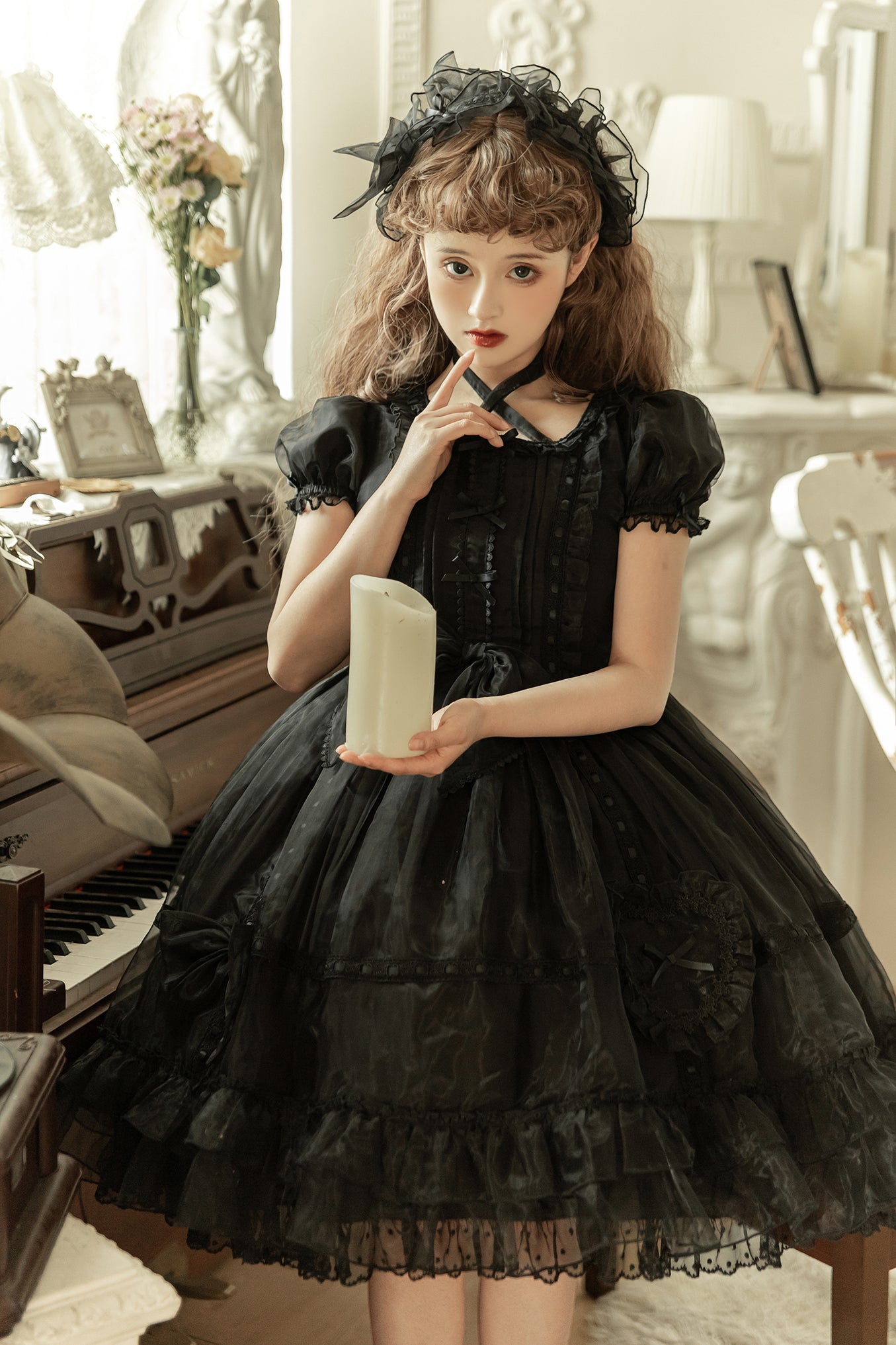 Little Bear~Mini Puff-Sleeve OP Dress with Organza   