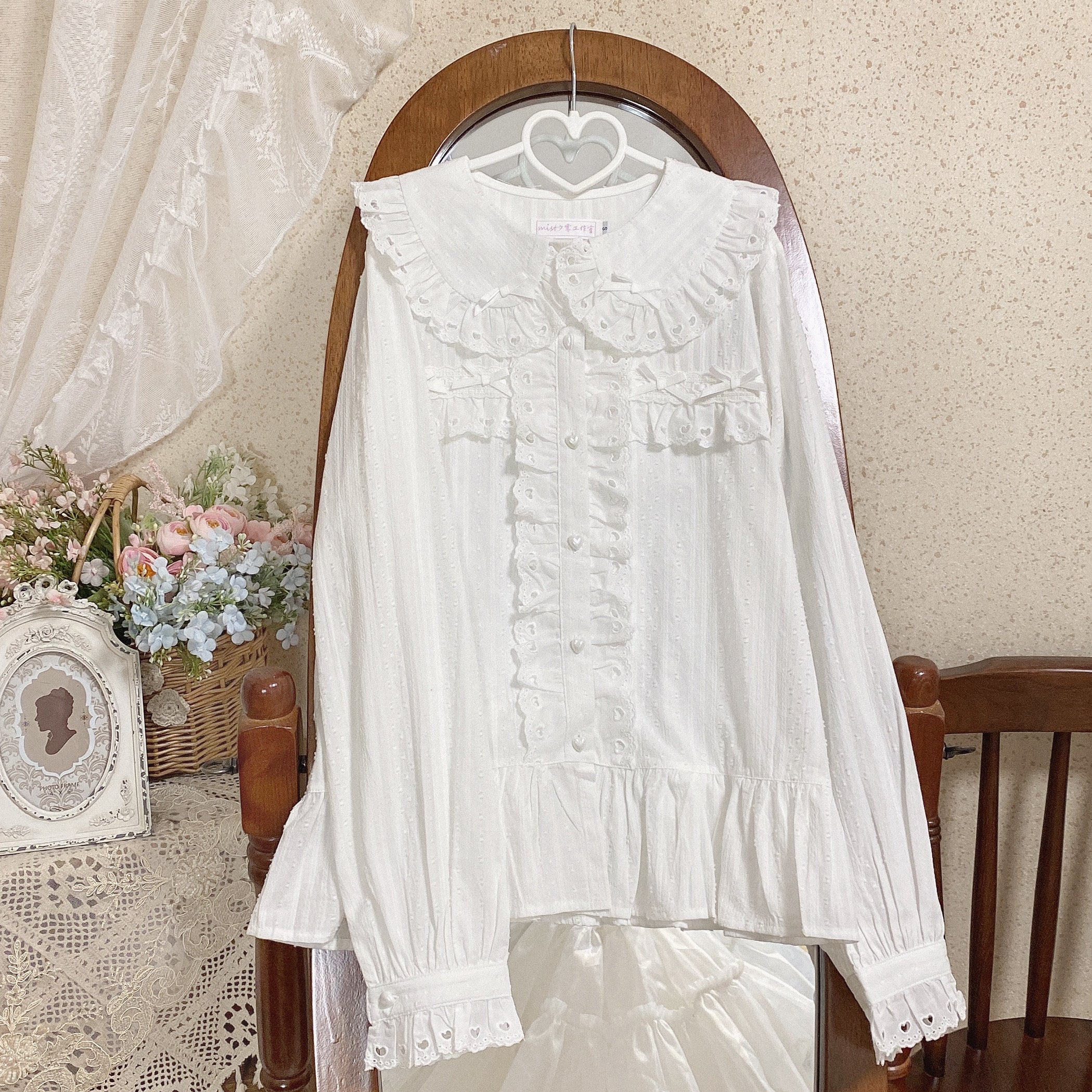 MIST - Sweet Lolita Blouse Doll Collar Multicolor S white