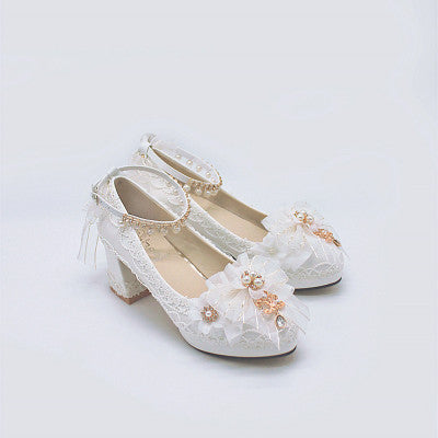 One Night ~ Bright PU Wedding Lolita Thick High Heels 36 white (5-6cm） 