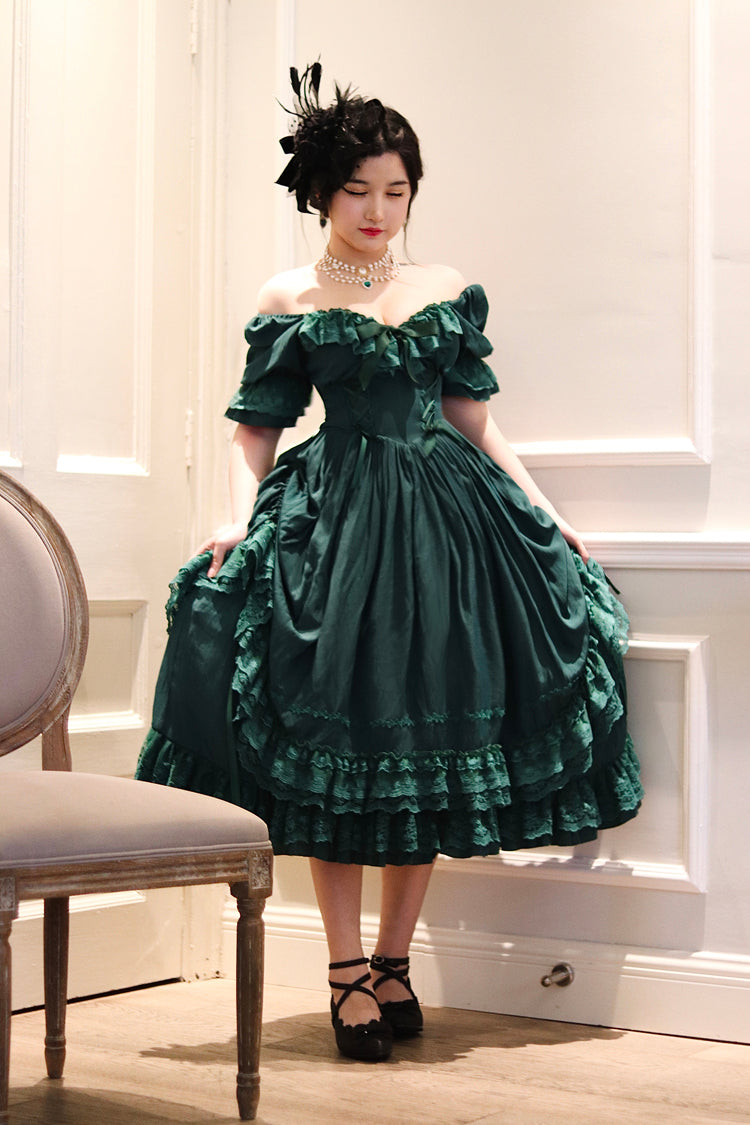 Sweet Wood - CLA Vintage French Lolita OP Dress 2XL Dark green short dress
