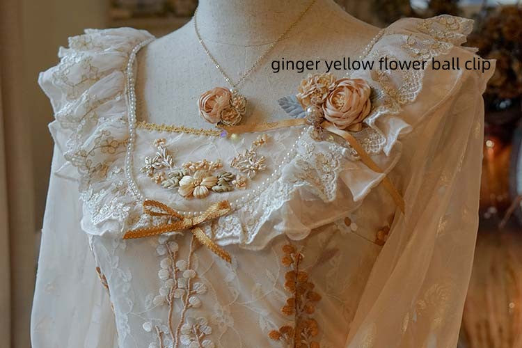 ZeeYe~Monica's Garden~Floral Lolita Clip Brooch Choker ginger yellow flower ball clip  