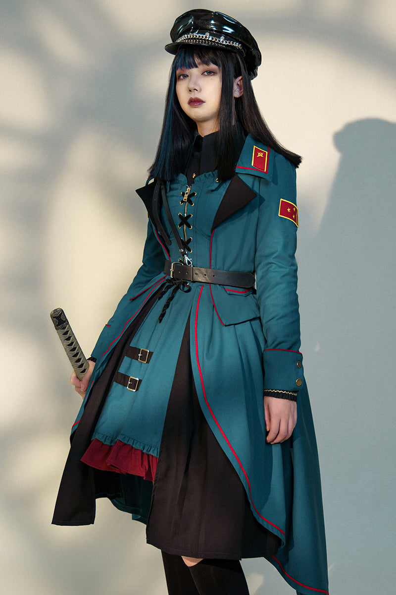 Cyan Lolita~Dwanguard~Military Lolita JSK and Jacket short jacket S 
