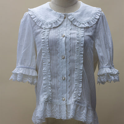 NanshengGe~Sweet Lolita Plus Size Short Sleeve Shirt M white 