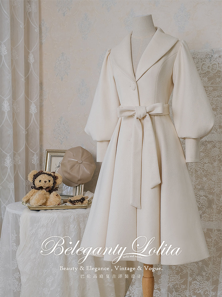 Beleganty~Ona~Retro Slim-fitting Woolen Winter Lolita Overcoat XS beige TR woolen fabric (excluding wool) 