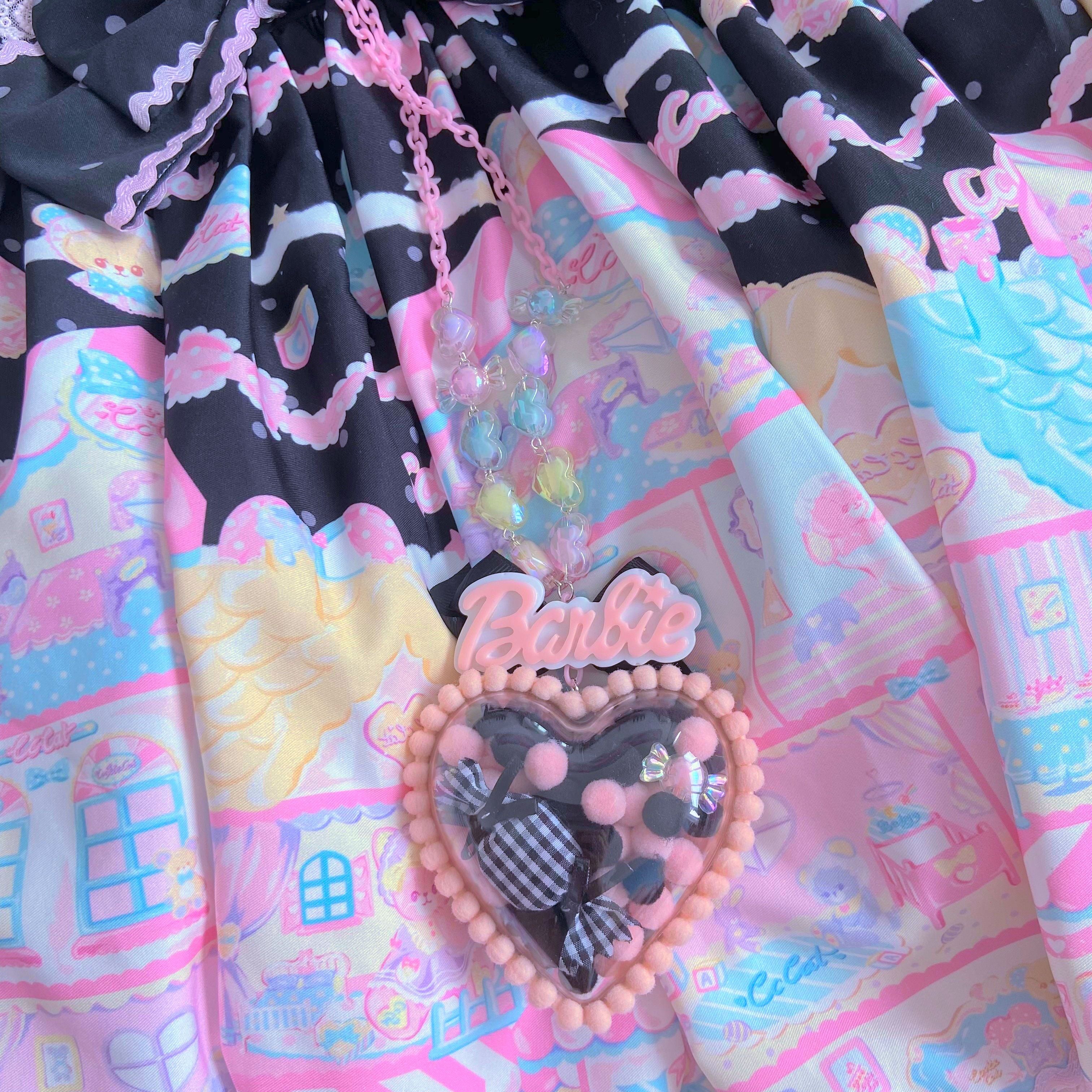 Bear doll - Sweet Lolita Handmade Necklace black pink heart