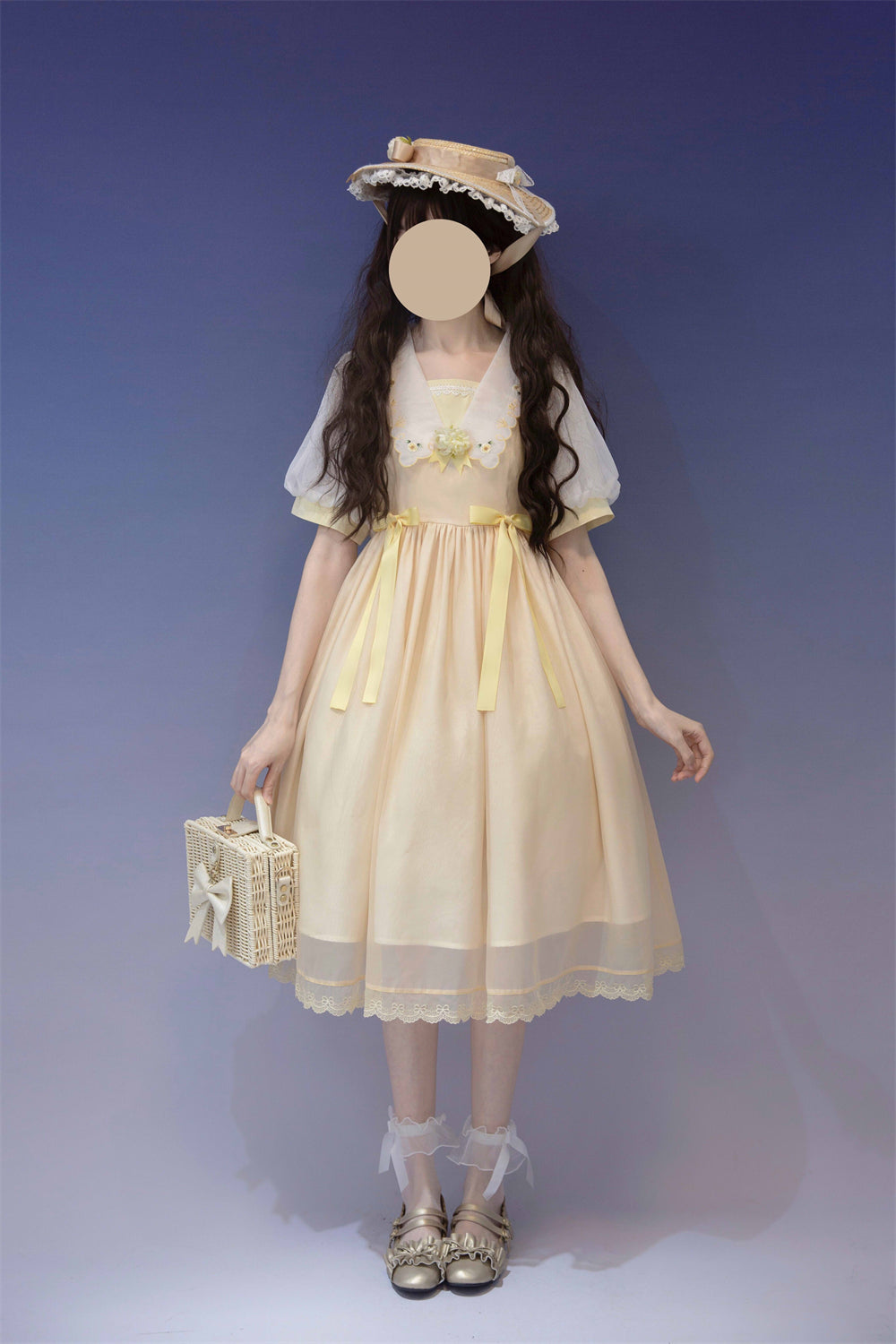 EESSILY - Afternoon Courtryard - Kawaii Lolita Summer Embroidery OP yellow S