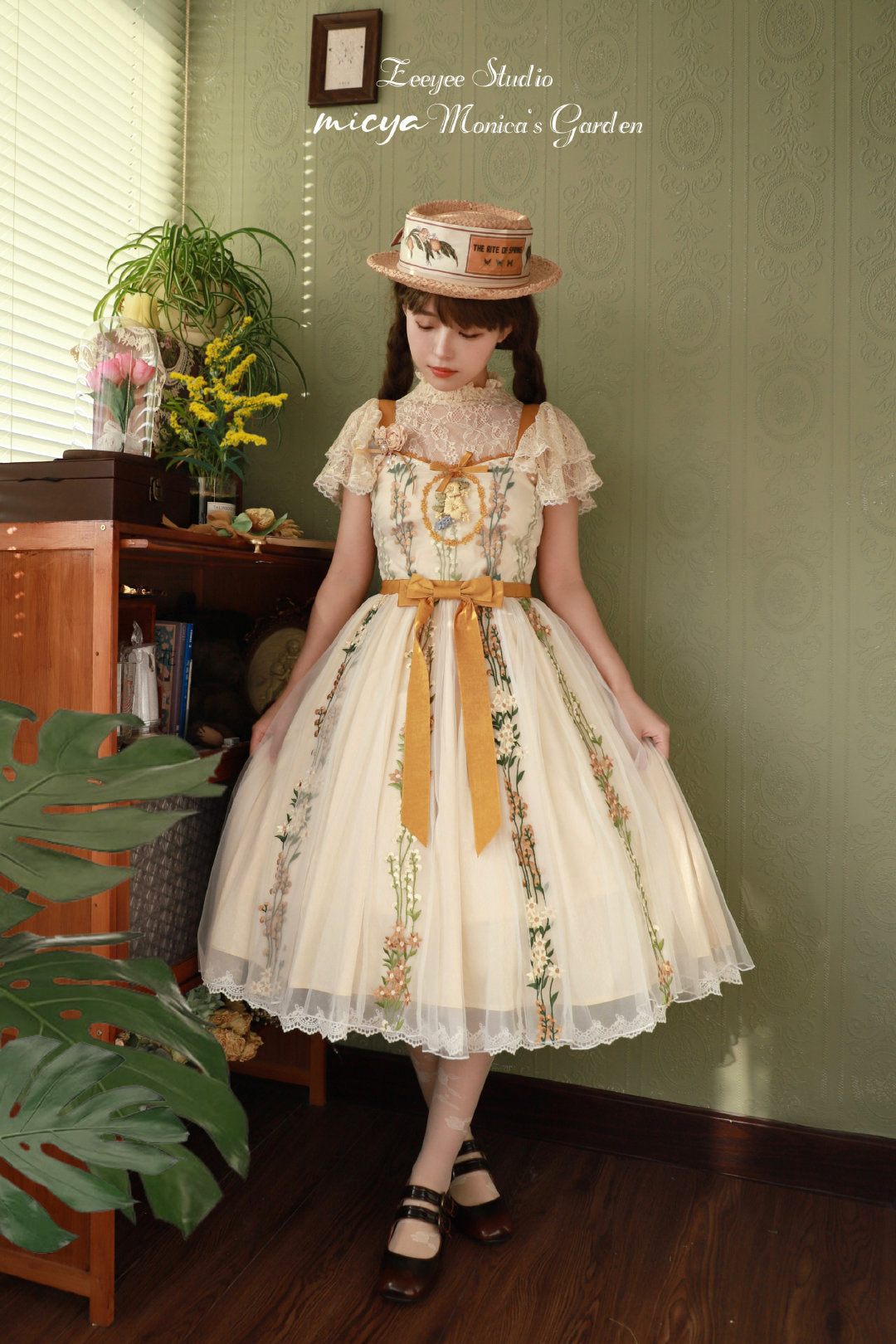 ZeeYe~Monica's Garden~Sweet Lolita Embroidery JSK Dress S ginger yellow long JSK 