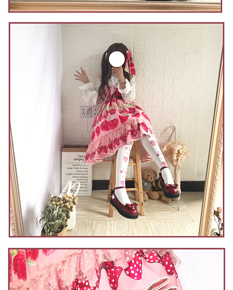 Roji roji~Sweet Strawberry Cherry 120D Lolita Tights   