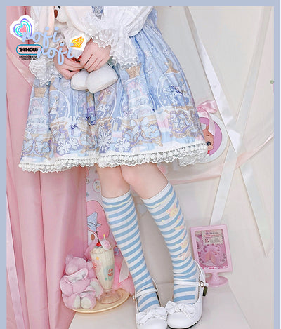 Roji roji~Striped Kawaii Lolita Calf Socks Multicolors   