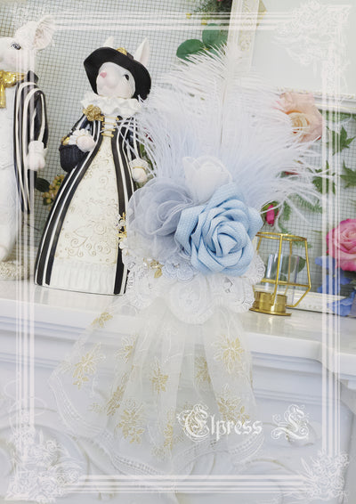 Elpress L~Christmas Flower Hairpins Lolita Mesh Veil KC Bonnet blue flower hairpins 