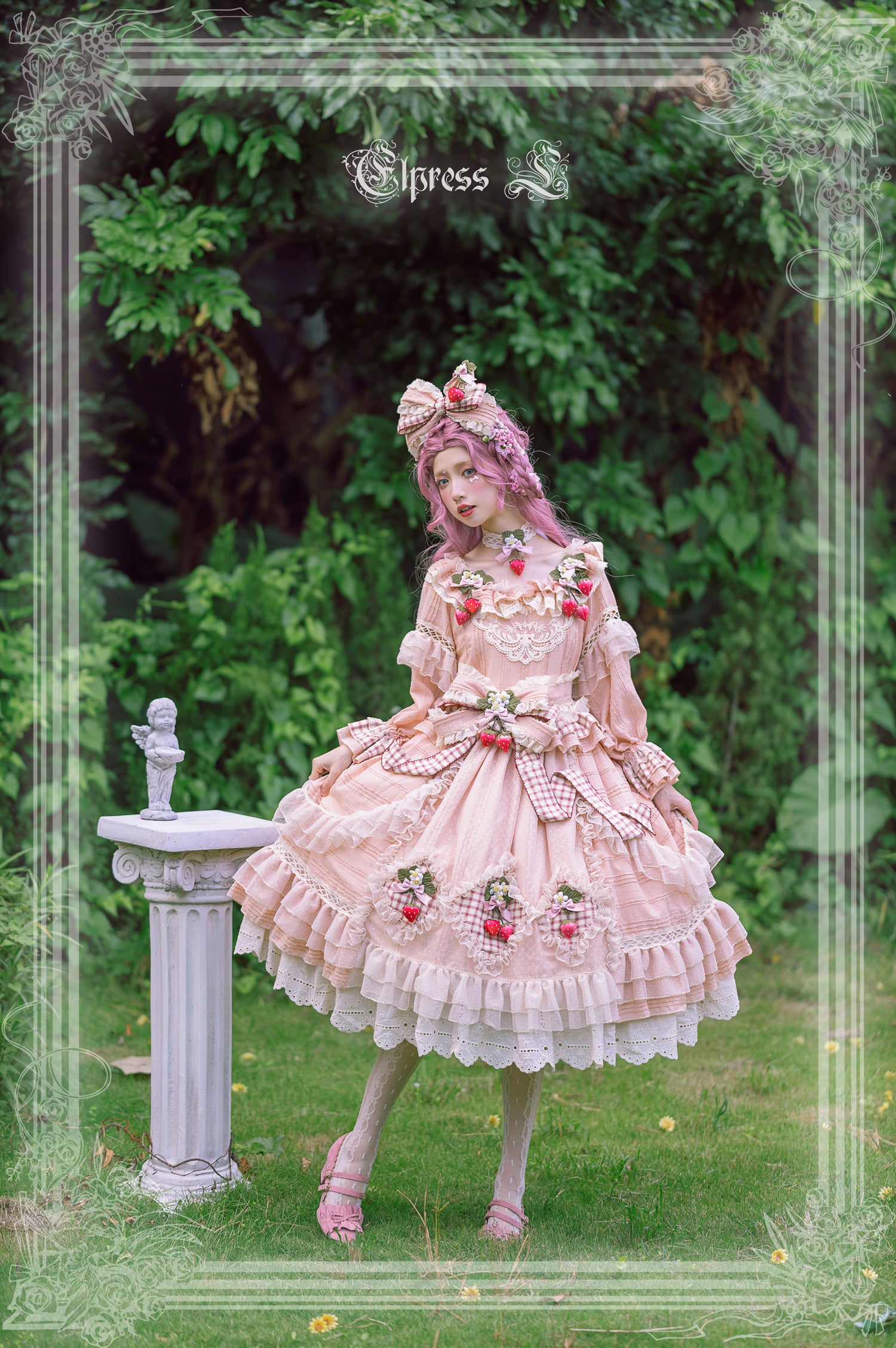 Elpress L~Peach Fragrance~Country Lolita Multicolors Strawberry Lolita OP Dress 3022:29641
