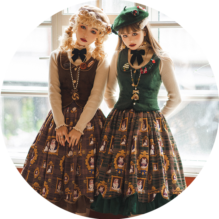 Miss Point~Christmas Preppy Style Velvet Lolita SK Vest Set   