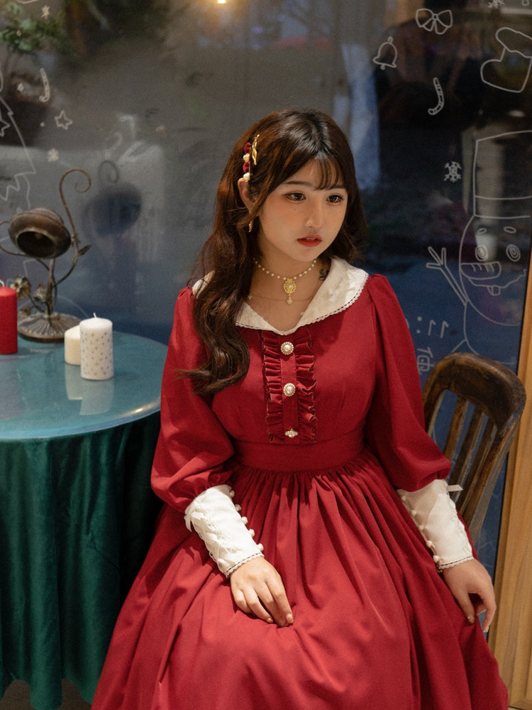Sweet Wood - Lola's Diary - Multicolors Classic Lolita Plus Size OP Dress S wine red