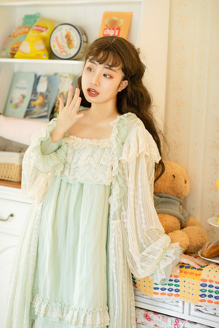 Fantastic Wind~Lazy Holidays~Kawaii Lace Lolita Nightdress Set   