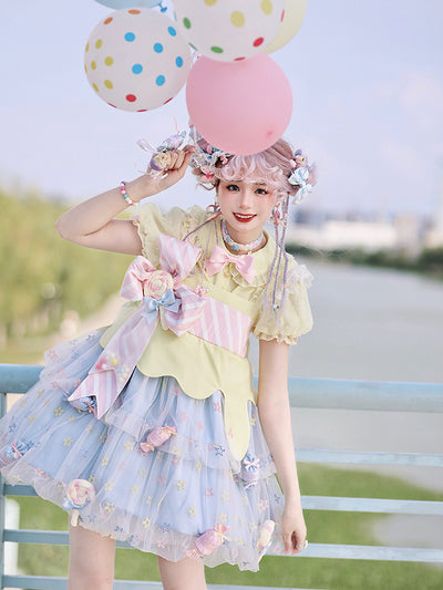 Alice Girl~Rainbow Candy Lolita Blouse Peter Pan Collar Shirt   