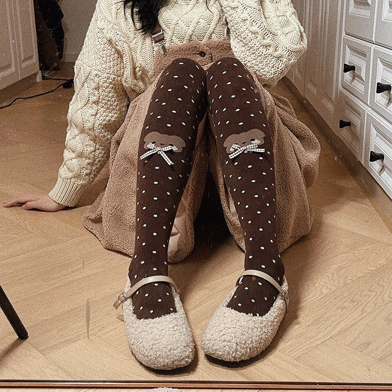 Roji roji - Bear Dots Bow Cotton Lolita Thigh Stockings