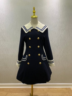 Strawberry Witch~ Sailor Style A-line Winter Coat XS navy blue(regular version without cape) 