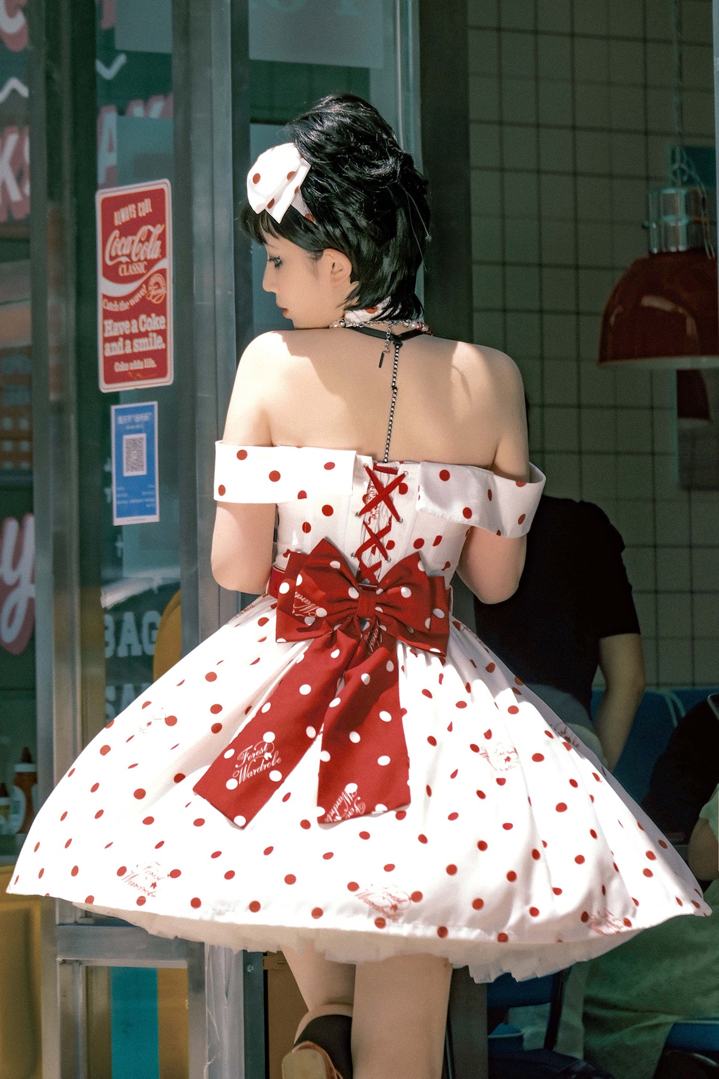 Forest Wardrobe~Miss Polka I~Vintage Summer Halter Dress S white backgroud JSK 
