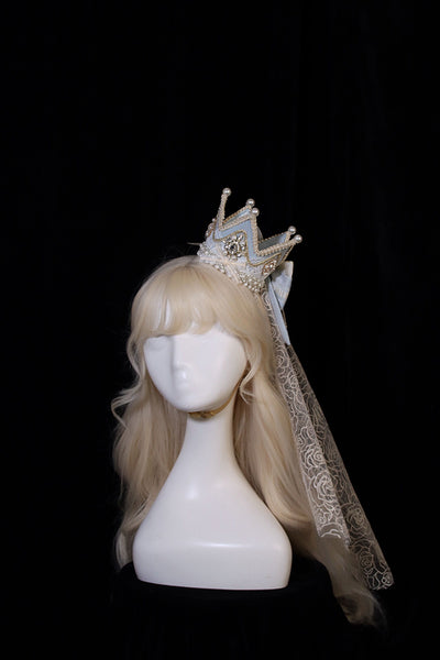 Alice Girl~Girl Anniversary~Multicolor Lolita Crown With Veil light blue small crown headwear  
