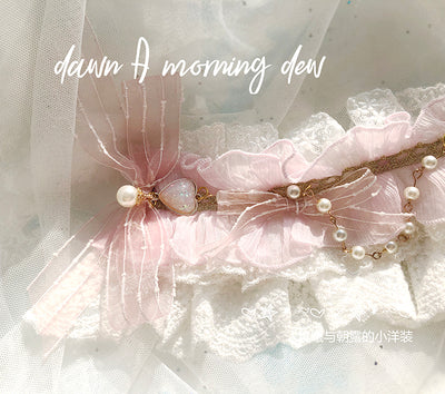 (Buyforme)Dawn and Morning~Flower Wedding Lolita Accessories Headdress Set waist chain pink + golden 