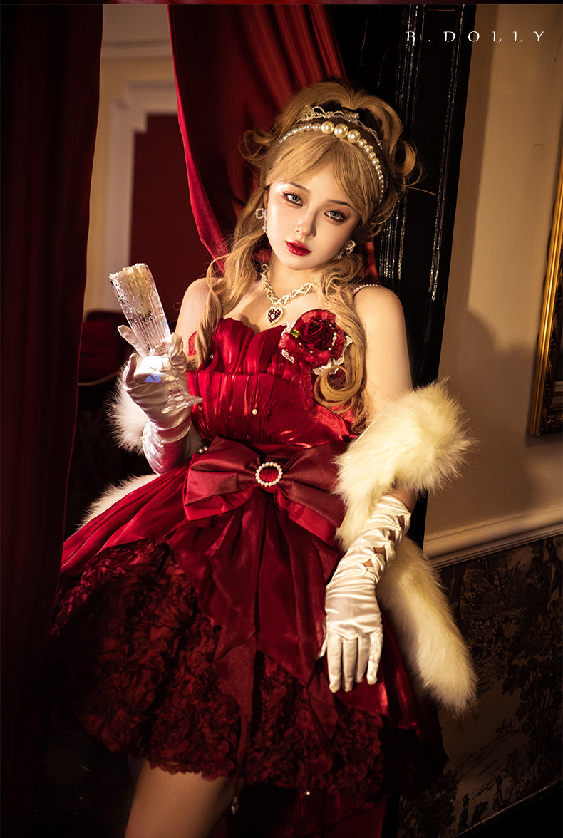 (Buyforme) Baduoni~Pink Red CLA Large Bow Lolita Jumper Dress   