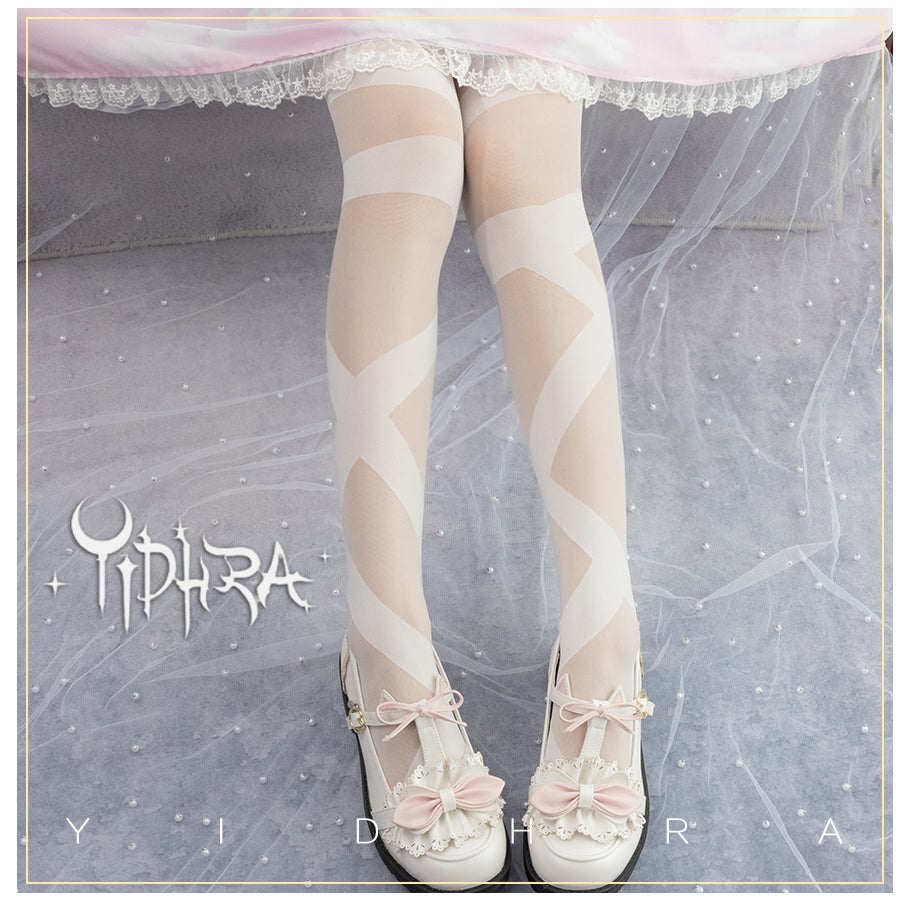 Yidhra~Reverberation Summer Long Stockings free size white tights 