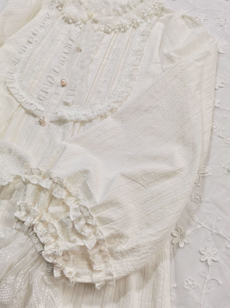 Yilia~J-fashion Pure Cotton Flounce White Blouse   